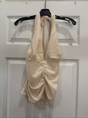 NWT Cream Textured Halter Tank Top